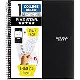 Five Star Spiral Notebook Plus Study App, 1 Subject, College Ruled Paper, 100 Sheets, 8-1/2" x 11", School, Black (72057)