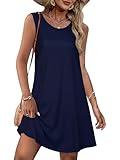 elescat Womens Sun Dress Summer Beach Tshirt Sleeveless Pockets Swing Tank Sundress(Solid Blue,M)