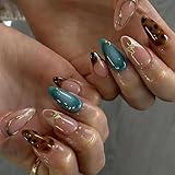 24 Pcs Almond Press on Nails Medium Fake Nails with Glue French Tip False Nails with Brown Leopard Pattern Design Artificial Acrylic Nails Press ons Reusable Almond Nails Glue on Nails for Women
