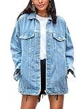 Omoone Women's Oversized Mid Long Denim Jacket Jean Biker Coat(0199-Denim Blue-L)