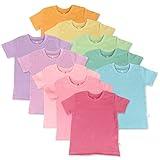 HonestBaby 10-Pack Short Sleeve T-Shirts 100% Organic Cotton Baby, Toddler, Little Kids, Boys, Unisex, Rainbow Girl, 18 Months