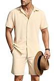GINGTTO Mens Summer Outfits 2 Piece Casual Short Sets for Men All Inclusive Island Vacation Outfit Beach Clothes Khaki L