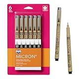 SAKURA Pigma Micron Fineliner Pens - Archival Black Ink Pens - Pens for Writing, Drawing, or Bullet Journaling - Assorted Point Sizes - 6 Pack