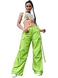 SDNGED Cargo Pants for Women,Women's Y2k Drawstring Baggy Cargo Pants Loose Wide Leg Parachute Pants Trousers Lime Green