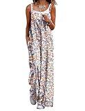 YESNO Women's Summer Casual Jumpsuits Wide Leg Overalls Floral Print Baggy Rompers with Pocket XL PZZCR 377