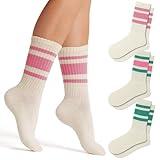 Fszsaa Fun Novelty Women's Striped Crew Socks, Retro Sporty Casual Cotton Socks