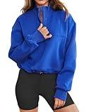 LEEDYA Womens Long Sleeve Half Zip Sweatshirts Oversized Pullover Fall Fashion Outfits 2025 Y2k Clothes Royal Blue L