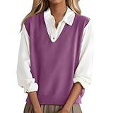 Sleeveless Sweater Tops for Women Tweed Vest Women Womens Knit Vests Fashion Casual Oversized Vests for Women Influencers Picks Womens Clothes 2025 Knit Vest Tops for Women Purple S