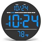 Digital Wall Clock with Large LED Display, Auto-Brightness, Temperature, Low-Reflectivity, Small Silent Non-Ticking Modern Electric Wall Clock for Bedroom, Living Room, Office, Classroom, Farmhouse