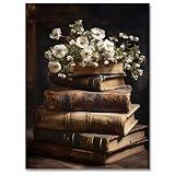 WAYUWGAN Vintage Floral Wall Art Moody Books Still Life Pictures Rustic Antique Art Oil Painting Prints Dark Academia Decor Posters for Room Aesthetic Bedroom Wall Decor 12x16in Unframed