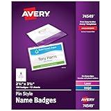 Avery Customizable Name Badges, Pin Style, 2.25" x 3.5", Clear Name Tag Holders, White Laser/Inkjet Printable Inserts, 100 Total (74549)