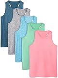 Poroka 5 Pack Girls Active Dry Fit Tank Top Kids Sleeveless Racerback Tank Tops Girls Athletic Dance Performance Tops 10-12 Years