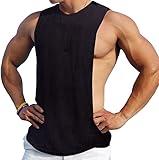 Ychnaim Men's Sleeveless Muscle Stringer Tank Top Cut Open Gym Training Bodybuilding Vest Shirts Color Black Size S