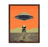 Poster Master UFO Poster - Masked Woman Print - Extraterrestrial Art - Surreal Art - Science Fiction Art - Gift for Men & Women - Avant Garde Decor for Living Room or Dorm, 8x10 Brown Framed