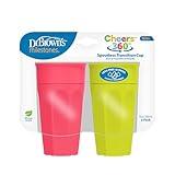 Dr. Brown's Milestones Cheers 360 Spoutless Training Cup, 9m+, 10 Ounce, Pink/Green, 2 Count