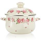 SOUJOY Enamel Stockpot with Lid, 2.8 Quart Retro Cooking Pot, Vintage Floral Stew Bean Simmer Pot with Handle, Kitchen Soup Pot, Safe for Induction Cookers, Gas Stove
