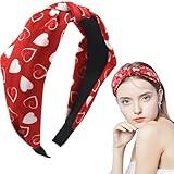 HIFANMM Valentines Day Headband Love Heart Hair Band for Women Girls, Wine Red Hearts Headbands Wide Top Knot Hair Accessories Non Slip Valentines Wedding Party Costume Supplies Romantic Decoration