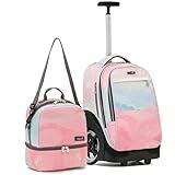 NEW TILAMI 19 Inch Wheeled Laptop Backpack with Lunch Bag Bookbag Roller Travel Bag College Women Men for School Travel, Pink