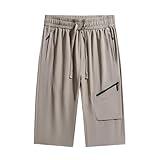 Prime 2025 Day Deals of The Day Clearance Mens Golf Capri Pants with Multi Zipper Pocket Quick Dry Below Knee 3/4 Shorts Plain for Running Workout Training Summer 01# Khaki X-Large