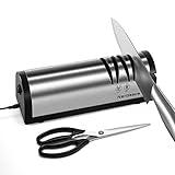 Narcissus Knife Sharpener, Professional 2 Stage Electric Knife Sharpener for Quick Sharpening & Polishing, with Scissors Sharpener and Metal Dust Collection Box, Stainless Steel, Silver