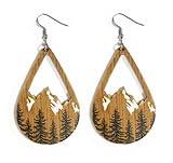 Bohemian Wooden Hollow Mountain Dangle Earrings Lightweight Nature Landscape Painting Drop Earrings for Women Statement Outdoor Enthusiast Jewelry Gifts (Style C)