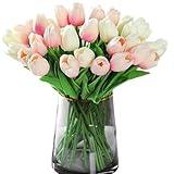 20pcs White Faux Tulips Flowers Fake Flowers Bouquets 13.5" Mother's Day Easter Valentine’S Day Gifts in Home Kitchen Wedding Dining Table Decorations Aesthetic No Odor