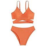 T5 Swimsuit Girls Toddler Girl 2 Piece Swimsuit Sport Solid High Waist Bikini Set Swimwear (2-Orange, 13-14 Years)