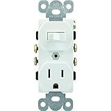 GE Wall Switch & Outlet Combo, Two-in-One Receptacle, 1 On/Off Toggle Power Switch, 1 Grounded AC Outlet Wall Plug, Single Pole, 3 Prong, 15 Amp, UL Listed, White, 59797