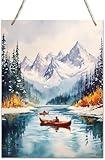 CDSASHCA Enchanting Winter Canoe - Snowscape - No Frame Needed Wood Plaque, Wall Decor for Home - 12x8 inches - A Must - Have Door Art for Winter Enthusiasts