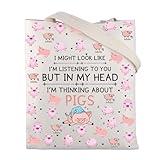 FUSTMW Pig Tote Bag Pig Lover Gifts Funny Pig Gifts I Might Look Like I'm Listening To You But In My Head Pig Canvas Tote Bag (pig tote)