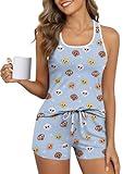 Ekouaer Womens Tank Top Pajama Set Comfy Sleeveless Sleepwear Racerback Cami and Shorts Pjs 2 Piece Summer Loungewear