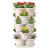 VIVOSUN 5 Tier Vertical Gardening Stackable Planter for Strawberries, Flowers, Herbs, Vegetables, Ivory