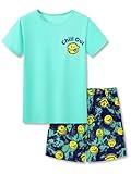 Beezizac Big Boys Pajamas Teal & Navy Face 2-Piece Fun Short Sleeve PJ Set Kid Cozy Sleepwear Children Size 14