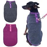 Tealots 2 Pack Dog Fleece Vest Sweater, Warm Pullover Puppy Jacket, Autumn Winter Cold Weather Coat Clothes, Pet Stretch Apparel with Buttons Costumes for Small Medium Dogs Cats (Medium) Fuchsia+Gray