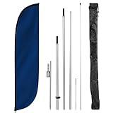LookOurWay Feather Flag Pole Kit - 12 Feet Tall Advertising Flag Banner with Fiberglass Pole Kit and Ground Spike for Business Promotion - Solid Color Flags - Blue