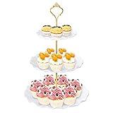 BACUTHY 3 Tier Cupcake Stand Holder, Plastic Cup Cake Stand Towel with Tiered Serving Tray for Cupcakes, Donuts, Fruits and More, White (White)