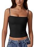 QINSEN Basic Cami Tank Top for Women Spaghetti Straps Sleeveless Double Lined Fashion T Shirt Tops Black M