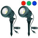 Holeva Spotlight Outdoor, 2700K Warm White LED Landscape Spot Lights with RGB 3 Multicolor Lenses, IP67 Waterproof, 120V Plug-in for Holiday & Everyday Decor in Yard Garden Lawn Tree(2 Pack, Green)