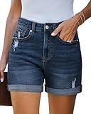 LookbookStore Mom High Waisted Jean Shorts for Women Plus Size Denim Distressed Stretch Cut Off Shorts Darkness Blue X-Large