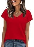 WIHOLL Short Sleeve Sweater for Women Trendy Womens Tops 2025 Summer V Neck T Shirts Cap Sleeve Beach Fashion Travel Outfits Vacation Clothes Ladies Tops Dressy Casual Lightweight Sweaters Red M