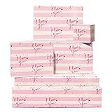 CENTRAL 23 I Love You Wrapping Paper - Anniversary Wrapping Paper - 6 Sheets Of Heart Gift Wrap - Pink Stripe - For Men Women - Wedding Anniversary Valentines Day - Comes With Stickers