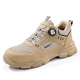Steel Toe Work Shoes for Men ，steel toe sneakers, Non Slip Work Shoes with Comfortable Breathable Lightweight Cushioned Design for Industrial Construction, Manufacturing, Warehouse (Brown, Adult, Men, 8.5, Numeric, US Footwear Size System, Wide)