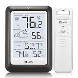 Indoor Outdoor Thermometer Wireless Weather Station, Temperature Humidity Monitor Battery Powered Inside Outside Thermometers with 330ft Range Remote Sensor and Backlight Display（Metal Black）