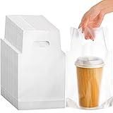 DEAYOU 500 PCS Plastic Drinking Bag for Delivery, 7.8" L x 11" H Cup Holder Container with Handle for 33 OZ Single Cup, Beverage