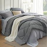 Bedsure Queen Comforter Set - 7 Pieces Reversible Grey Bedding, Queen Size Bed Set for All Seasons, Bed in a Bag with Down Alternative Comforter, Sheets, Pillowcases & Shams