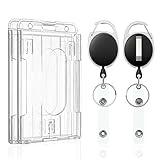 Pawfly 2 Pack Vertical 2-Card Badge Holder with Thumb Slots Hard Transparent PC Case Protector with Retractable Badge Reel Carabiner Clip for IDs Credit Cards Driver’s Licenses and Passes