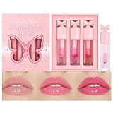 3Pcs Color Changing Lip Oil Set with Flowers & Gold Foil – pH Thermochromic Mood Lip Gloss, Hydrating Magic Lipstick, Long Lasting Moisture Tint Balm, Clear to Pink Color Shift Lipgloss for Women