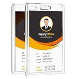 KTRIO 2 Pack Heavy Duty 2-Card Badge Holder, Clear Acrylic ID Card Holder with Easy Access Thumb Hole for Student, Nurse and Office, Vertical