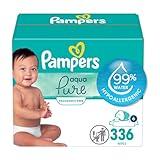 Pampers Baby Wipes Aqua Pure, 99% water-based wipes, Hypoallergenic and Unscented Infant Wipe, 336 Total (6 Flip-Top Packs)