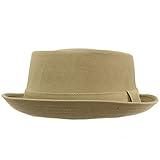 Men's Everyday Cotton All Season Porkpie Boater Derby Fedora Sun Hat (S/M, Stone)